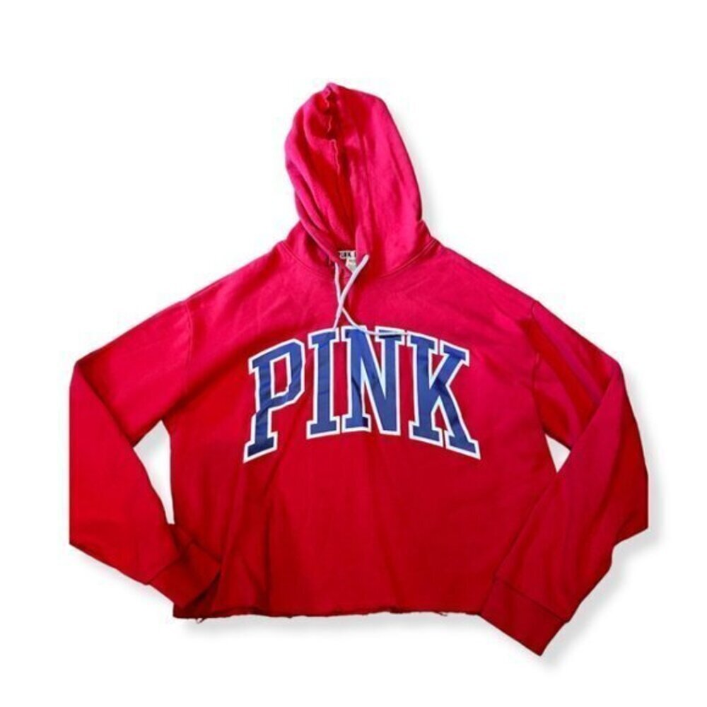 Red Pink Victoria's Secret Cropped Women's Hoodie Sweatshirt Victoria's Secret M